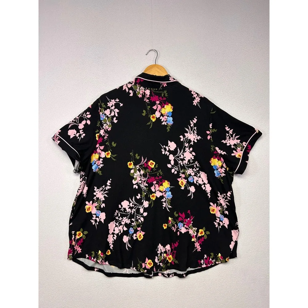 Floral Garden Joyspun Womens 3X Black Pink Short Sleeve Pajama Pant Set